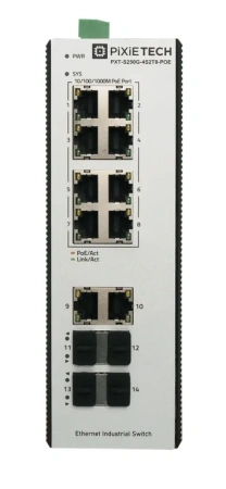 Управляемый промышленный POE коммутатор L2 PXT-S250G-4S2T8-POE